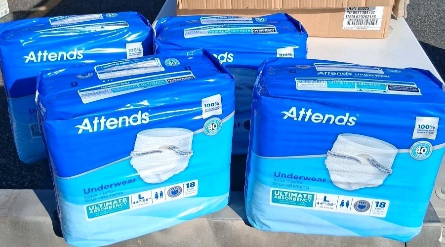 Attends Adult Absorbent Underwear Sz. Large 72 Count Maximum Care New