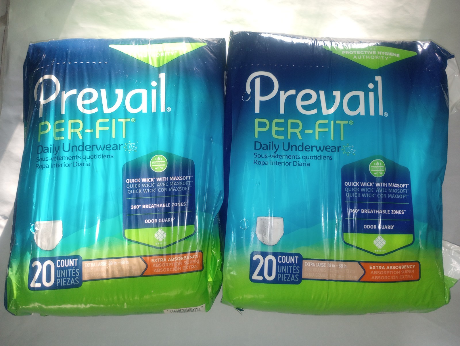 40ct 2×20 Prevail Per-Fit Adult Daily Underwear Sz.XL 58″-68″ EXTRA Absorbency