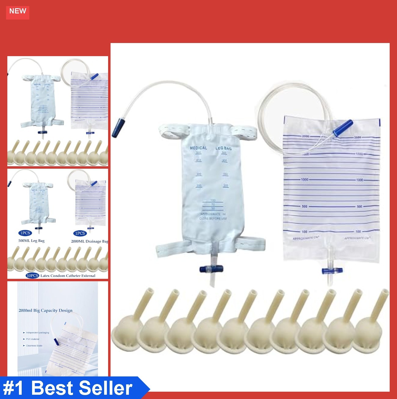Condom Catheter External Self Sealing Set 10Pcs Male Condom Catheter 1Pcs 500Ml