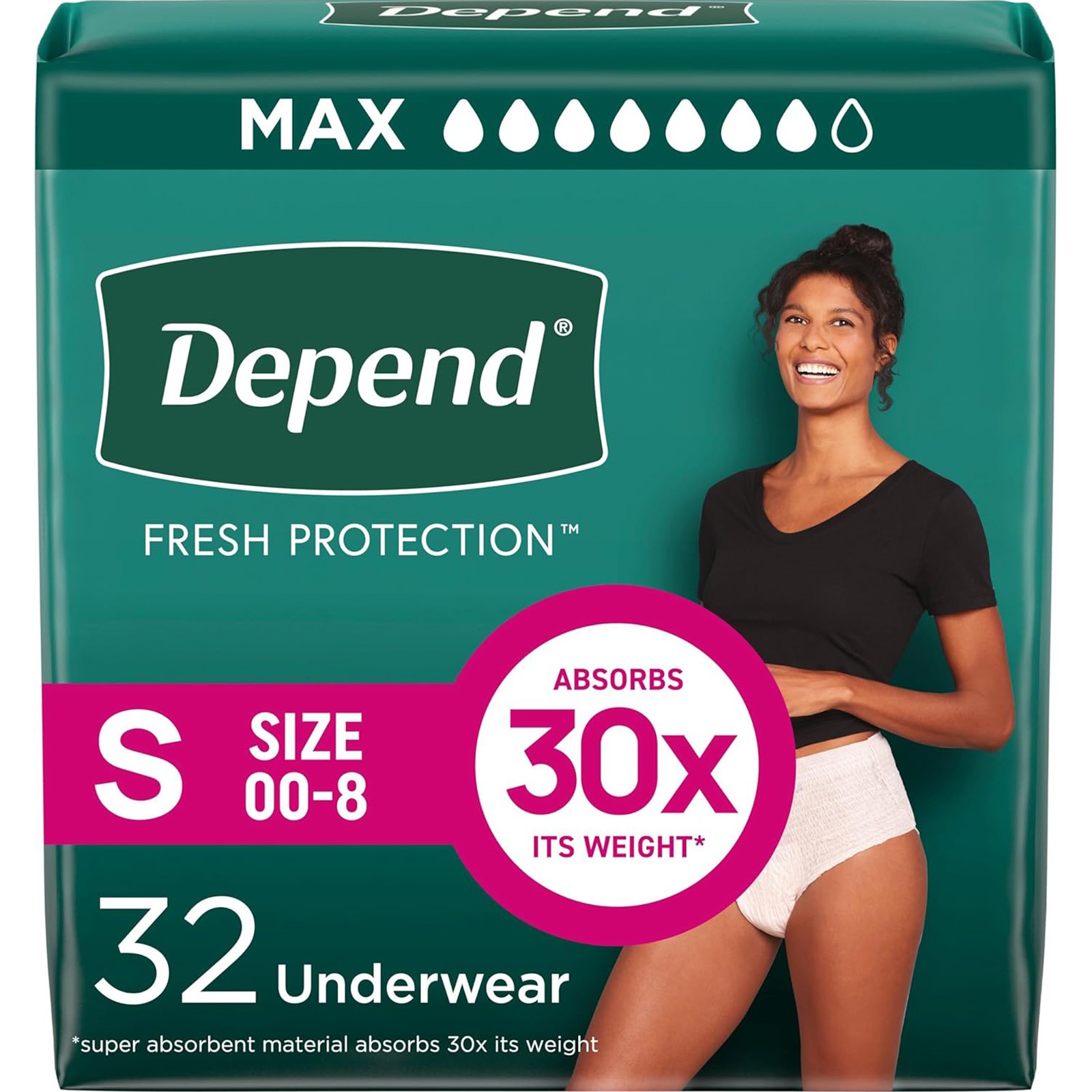 Depend Adult Incontinence Underwear for Women, Max Absorbency, Small, 32 Count