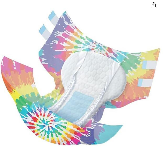*1 Pack* Tie-Dye Adult Tab Style Plastic Diapers ABDL Large L 42-54 Sample