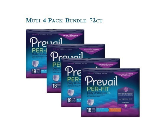 Lot of 4 Prevail Per-Fit Women Adult Underwear Size Large L 44″-58″ Extra 72ct