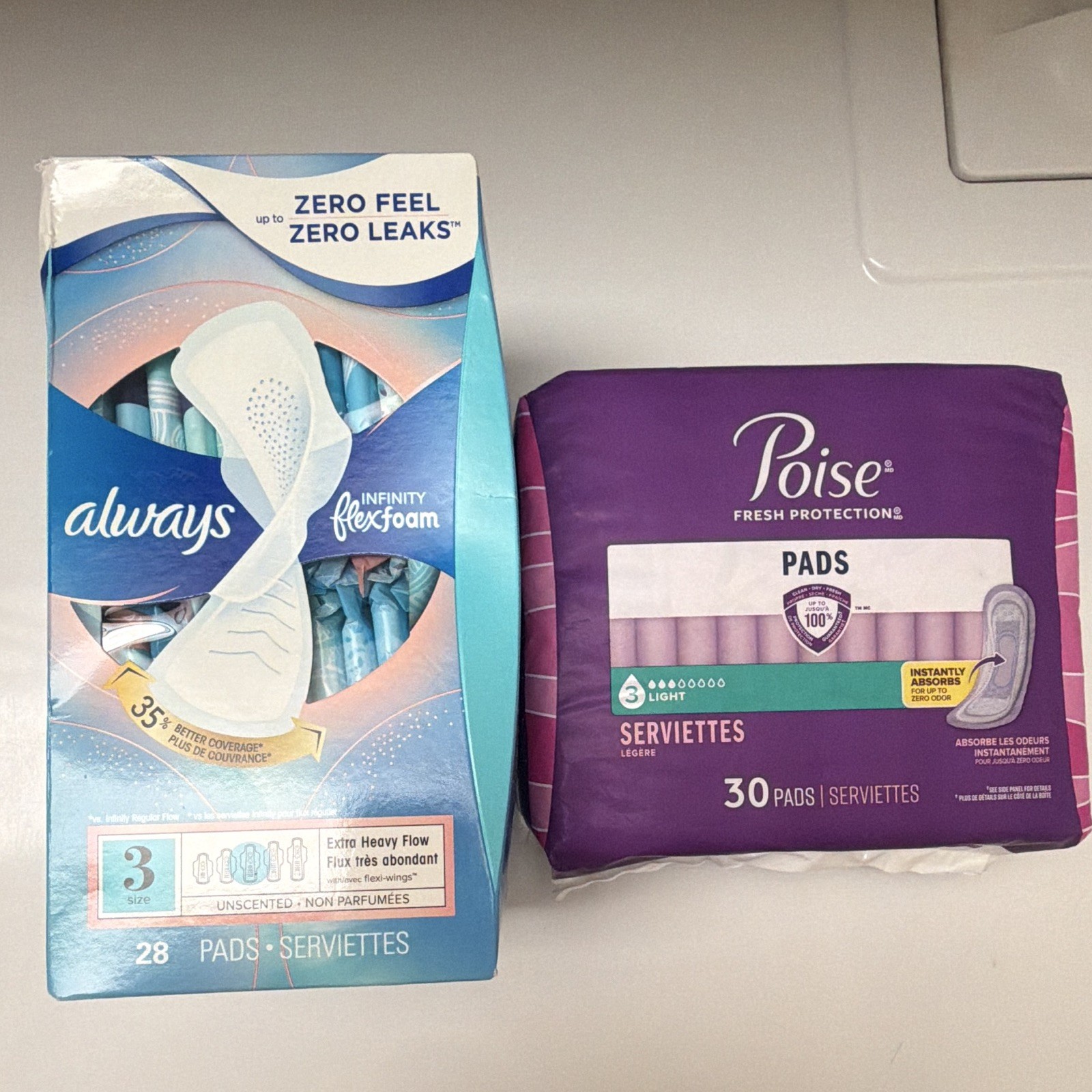 Poise Light Incontinence Pads Size 3 Purple Disposable 30 Ct Infinity FlexFoam