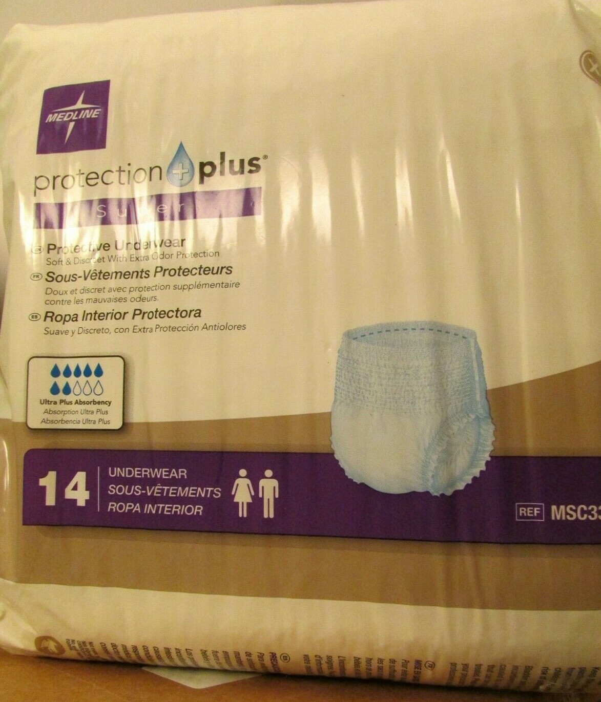 4 Bags (56) Medline Protection Plus Super Protective Underwear XL Sz 56″-68″