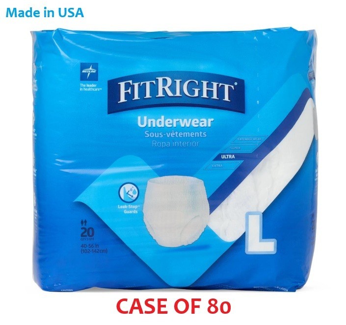 FitRight Ultra Protective Underwear Size L, Waist Size 40″-56″ 80ct Made in USA
