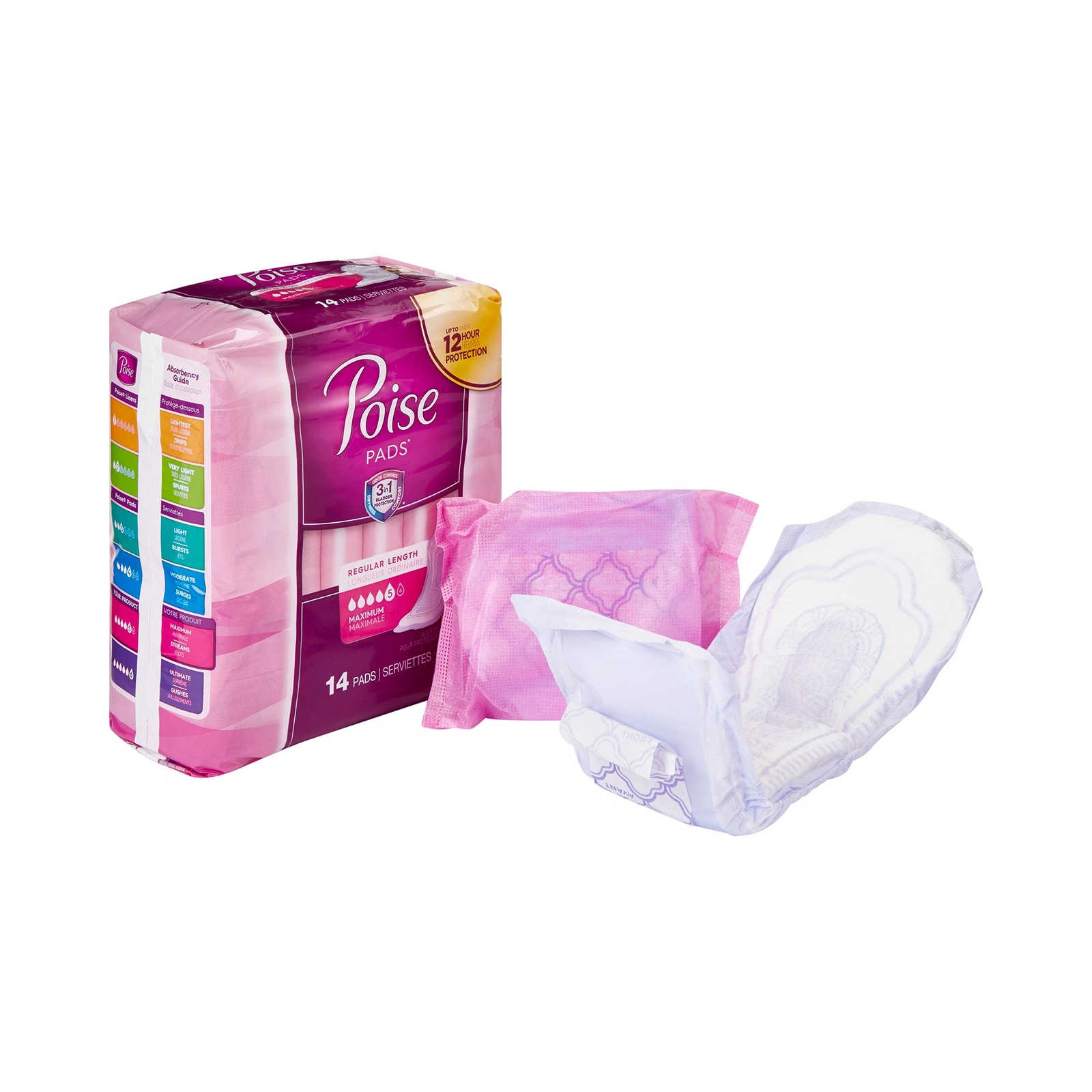 Poise Female Incontinent Pad Contoured 3 x 11″ L 19568 Maximum 14 Ct