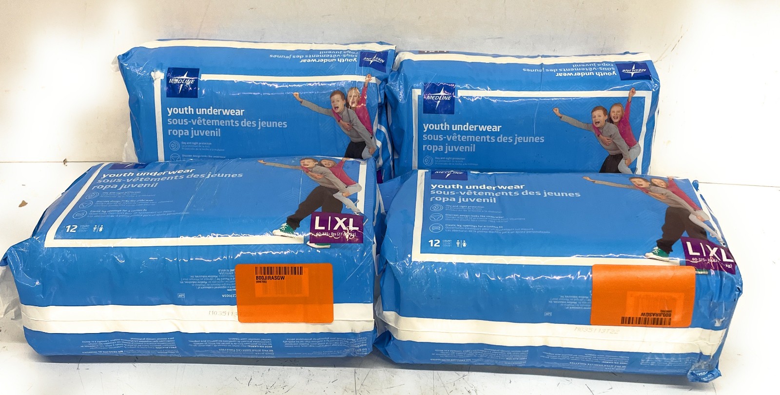 Medline Drytime Disposable Protective Youth Underwear, Size Large/X-Large, Lot 4