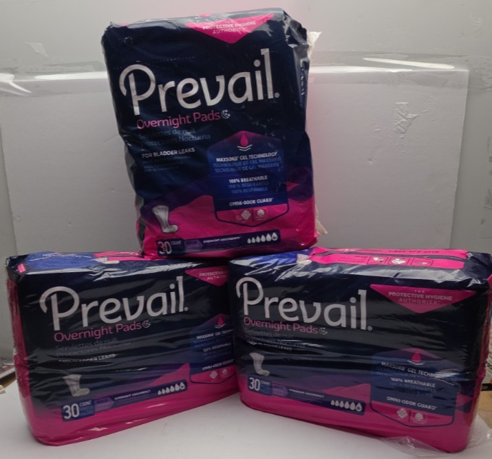 3 Pack Prevail Bladder Control Overnight Pads 30 Count REGULAR 6+