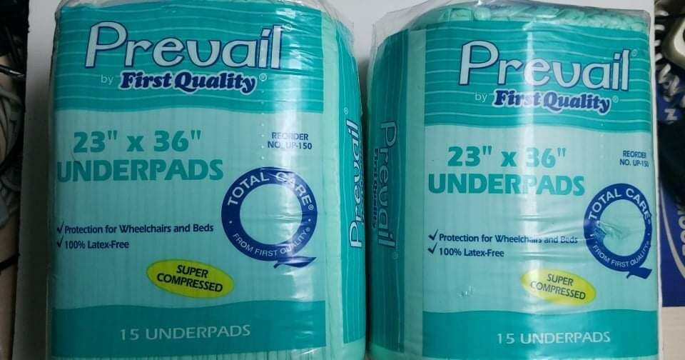 2 Pack* Prevail Disposable Underpads 23X36″ UP-150 15×2 Underpads Large, 30 Pads