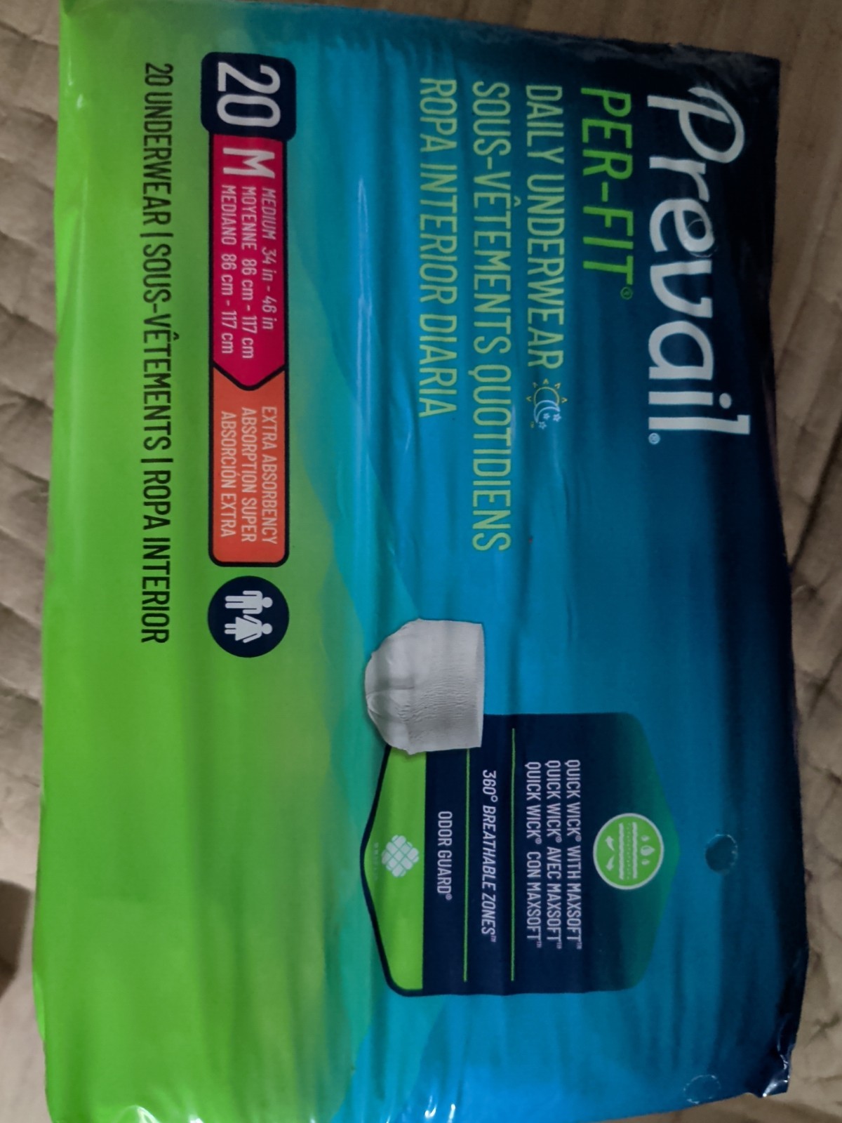 Lot of 4 Packs Prevail Per-Fit Daily Underwear 20ct each pack, 80 total ct Sz M