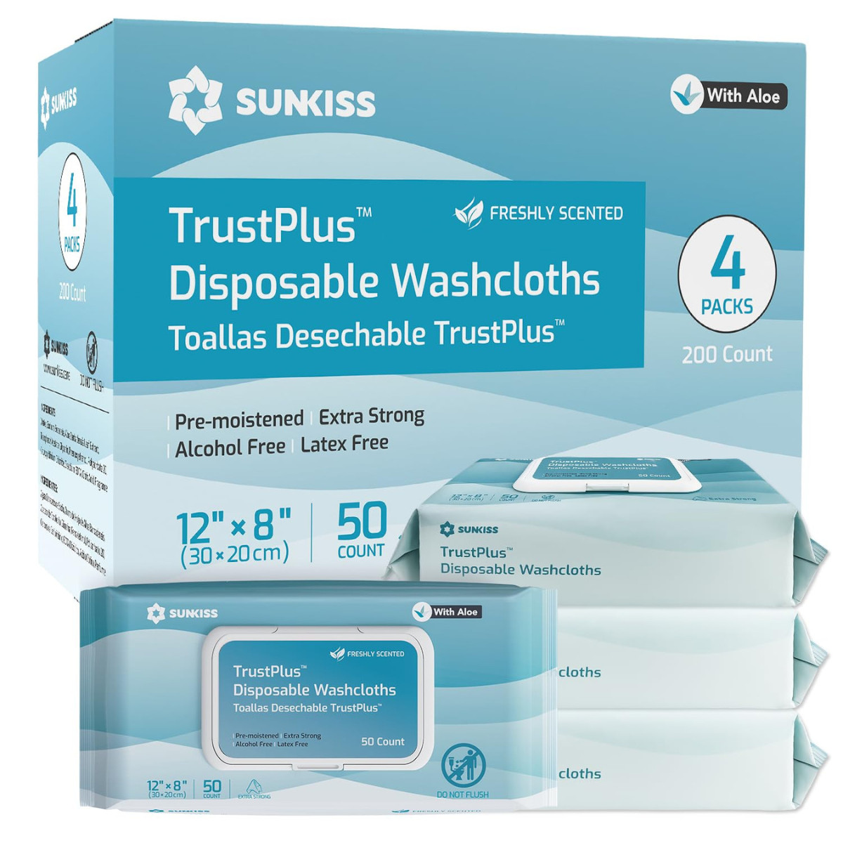 Trustplus Wet Wipes for Adult No Rinse, Extra Large 8”x12” Body Cleaning Wash…