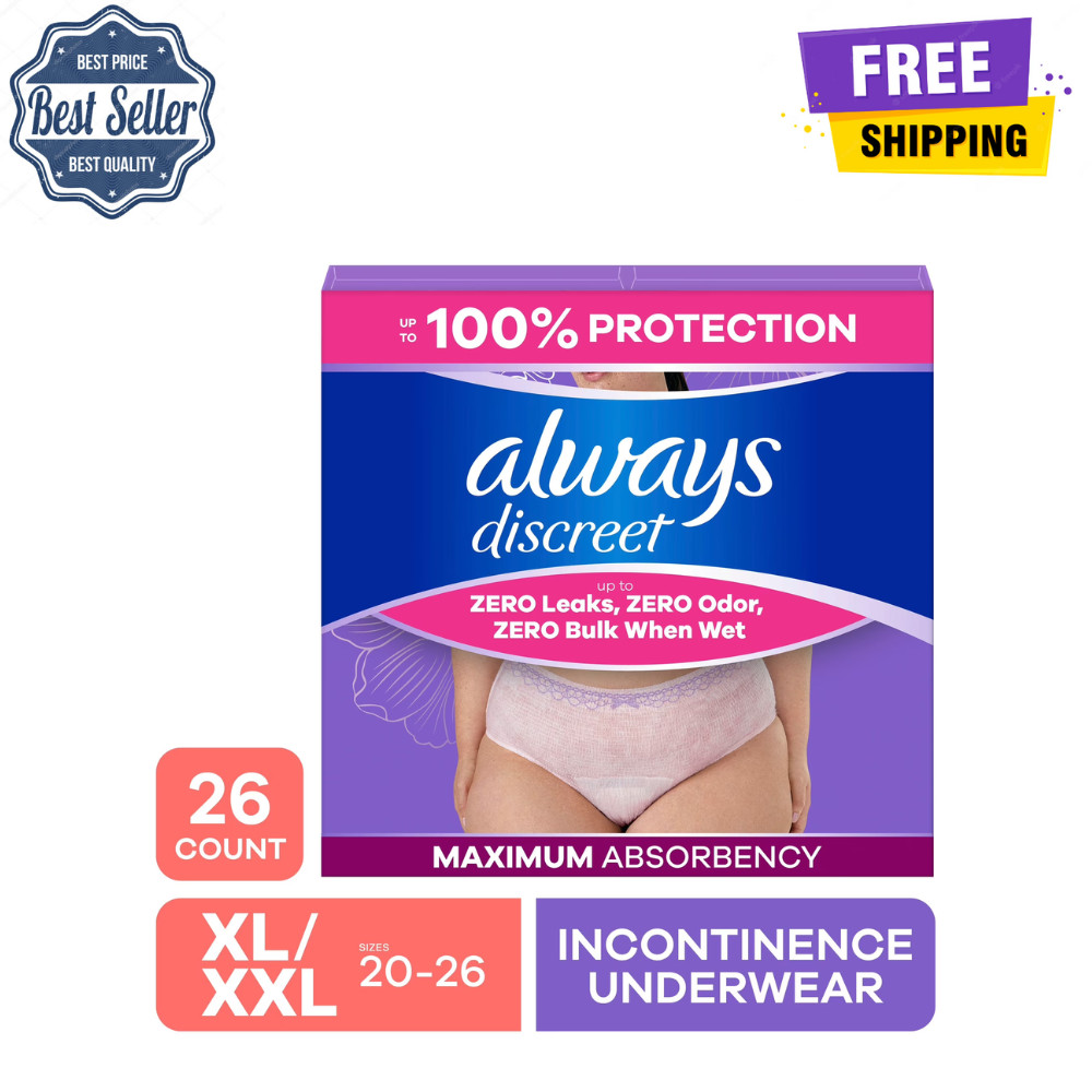 Always Discreet Incontinence Underwear for Women, XL/XXL, Max Protection, 26 Ct