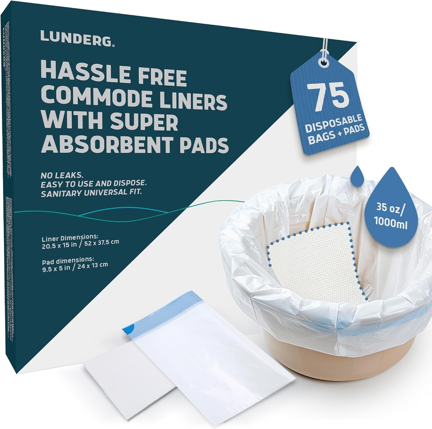 Commode Liners with Absorbent Pads – Value Pack Medical Grade 75 Count Universa
