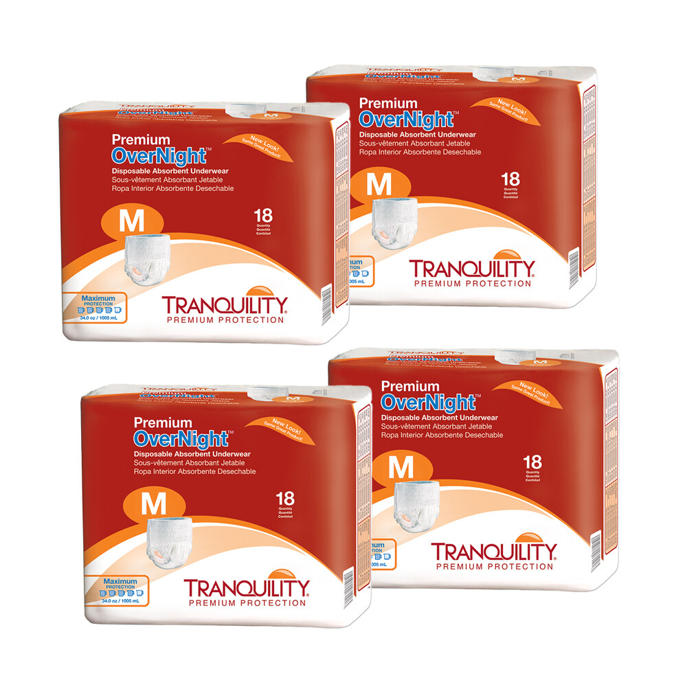 Tranquility Premium OverNight Underwear, Pull On Medium, 34» – 48», Case of 72