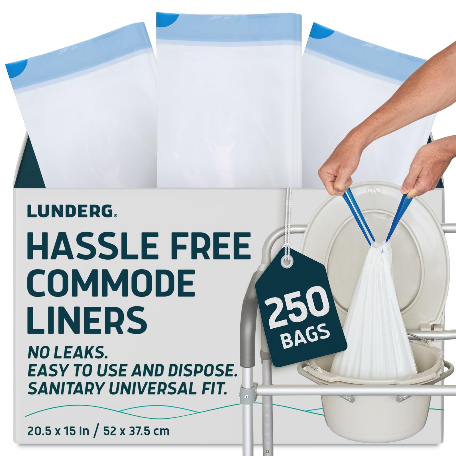 Lunderg Commode Liners Value Pack 250 Count Universal Fit Medical Grade Bed…