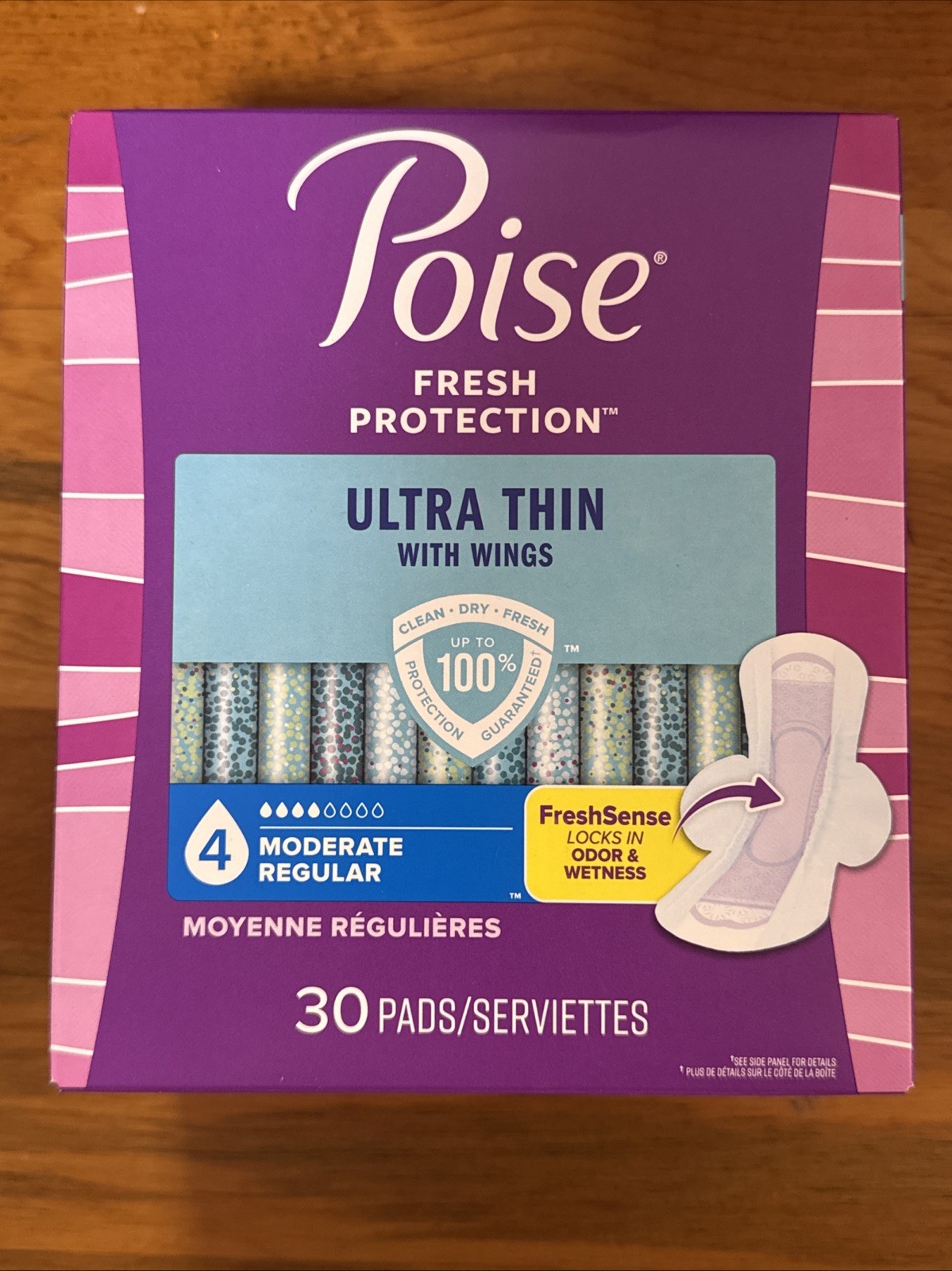 90 (3×30) Pads Poise Fresh Protection Ultra Thin with Wing Moderate Regular Pads