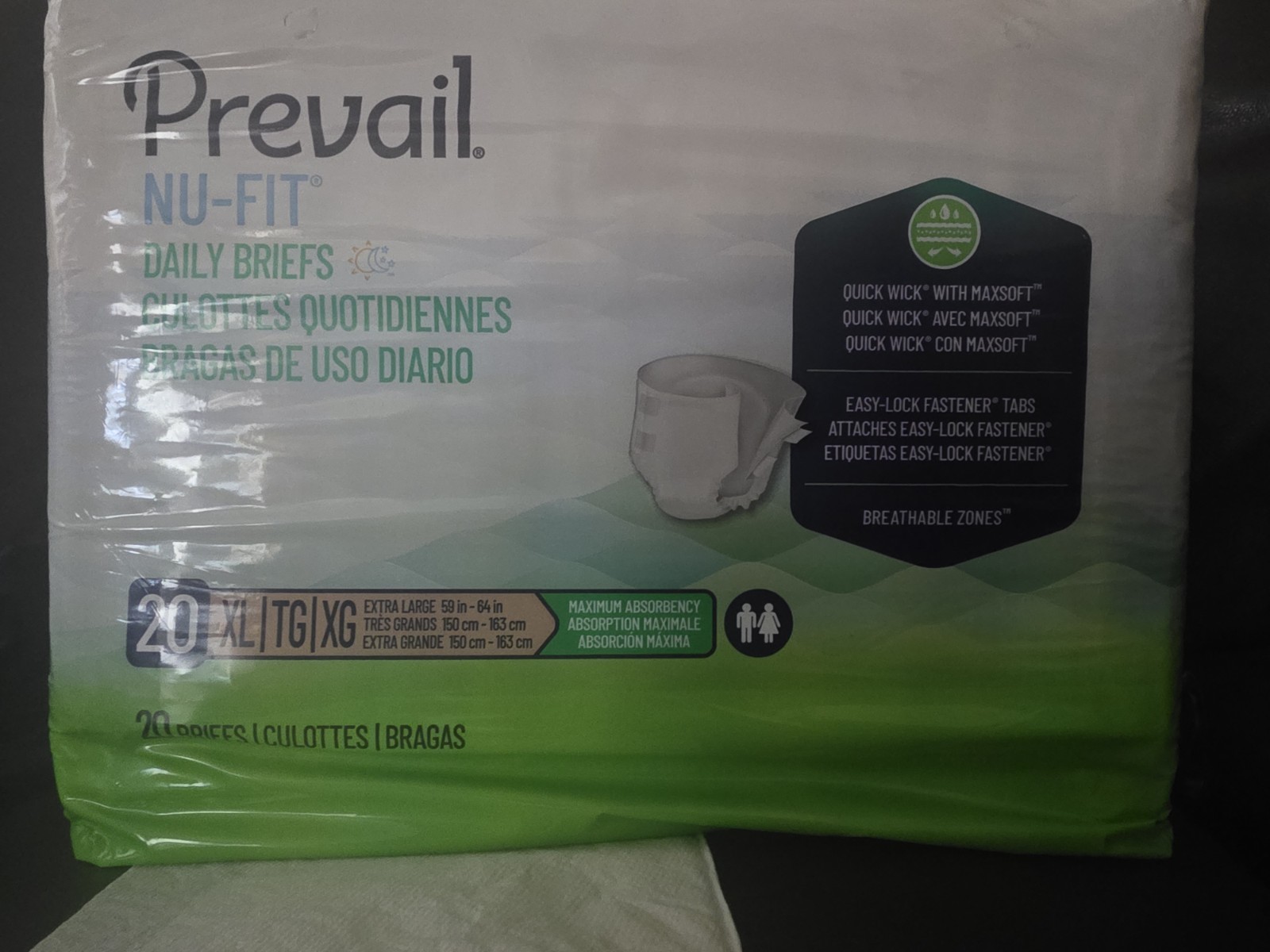 Prevail NU-FIT Maximum Absorbency Daily Briefs XL Breathable Disposable 20