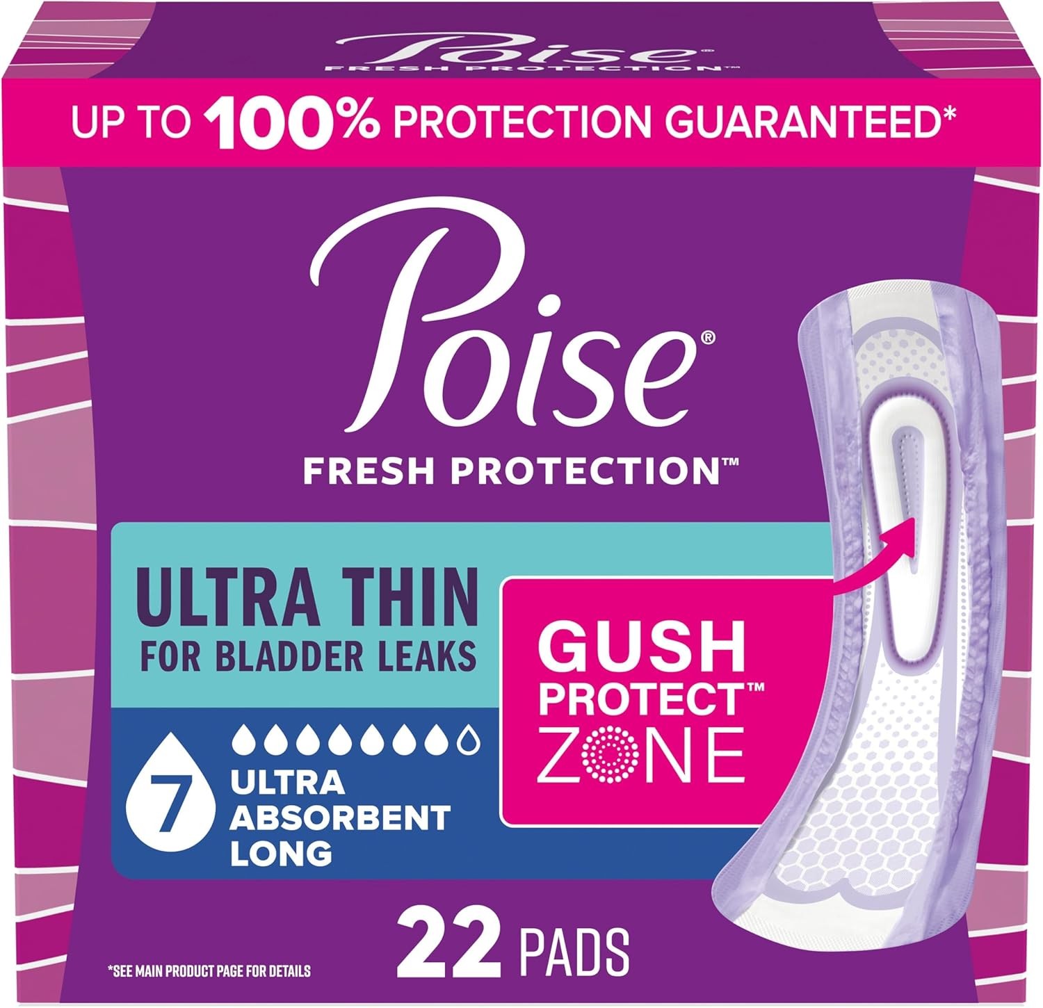 Poise Ultra Thin Incontinence & Postpartum Pads for Bladder Leaks, 7 Drop Ultra