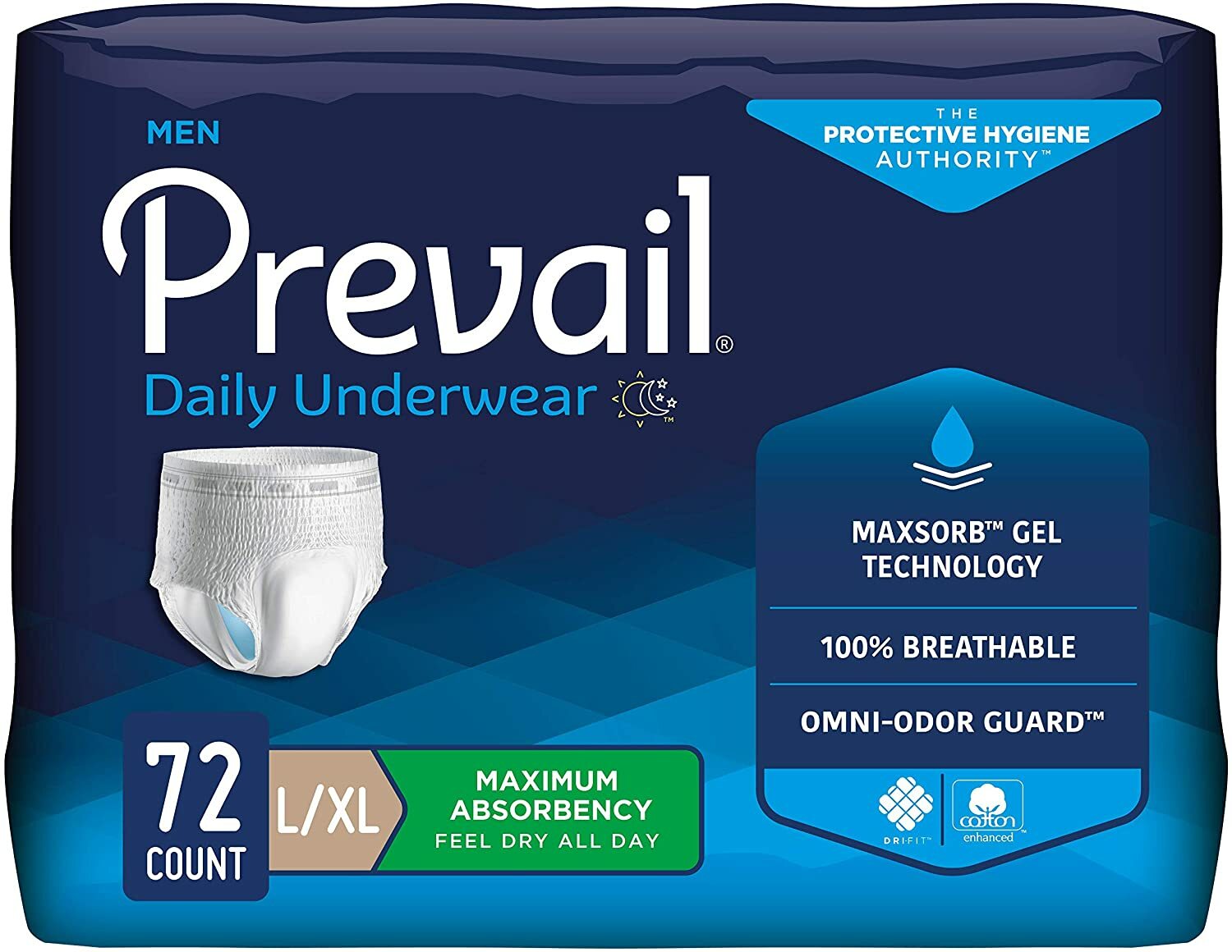 Prevail for Men Protective Underwear Large/X-Large 38» – 64» -72/Case
