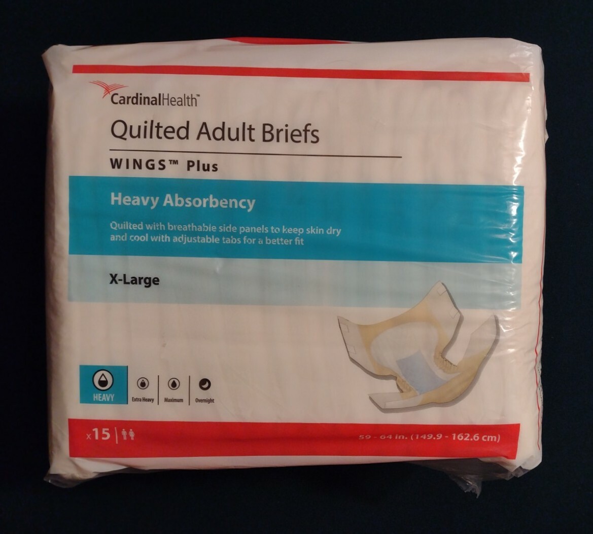 CardinalHealth Wings Plus Quilted Adult Briefs XL Heavy Absorbency 15 Ct 66035