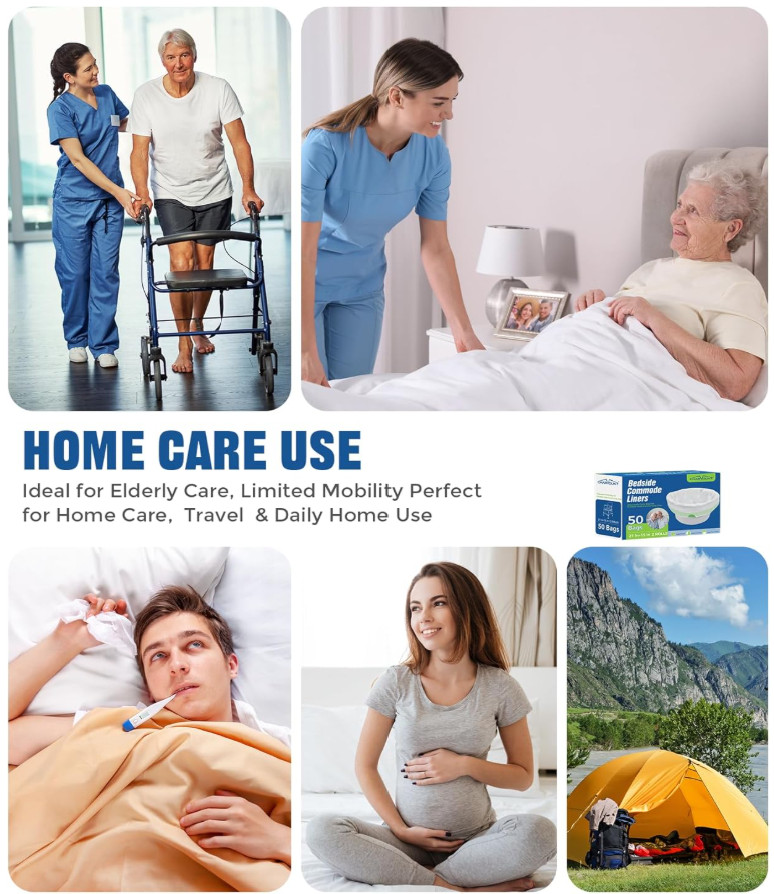 Charmount Bedside Commode Liners, Disposable Commode Bags with Drawstring