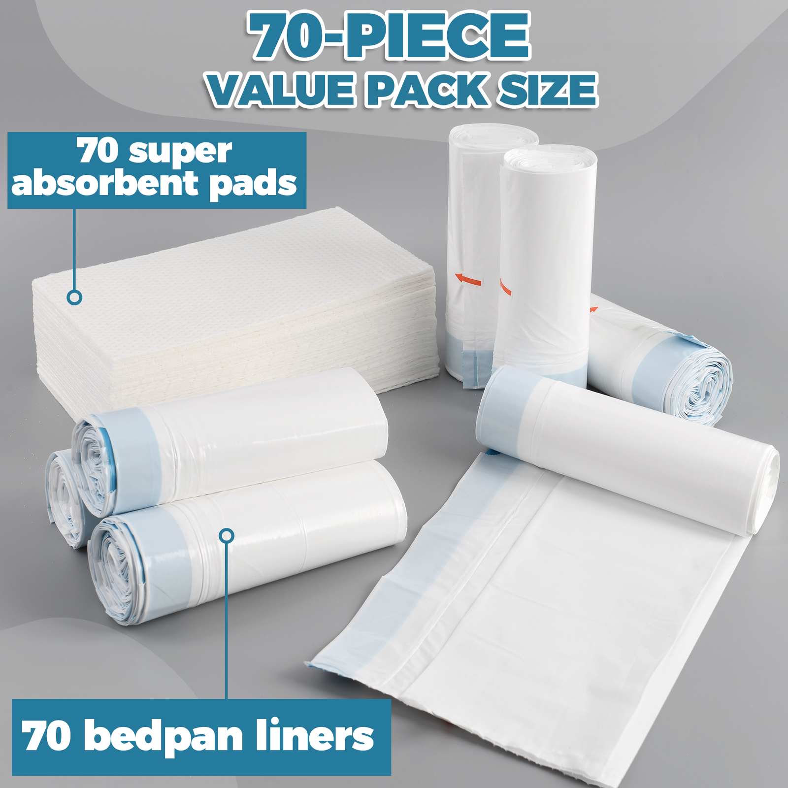 70 Pack Bedpan Liners Disposable Commode Liners with Absorbent Pads