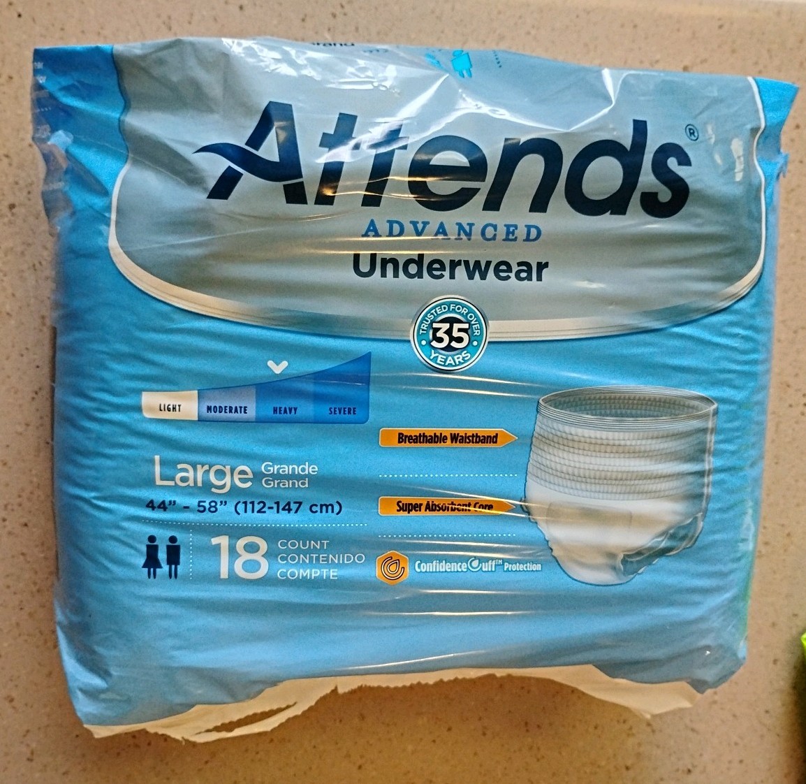 Attends Care Poly Briefs Adult Diaper 18-Pack Unisex Size L Heavy Absorbency