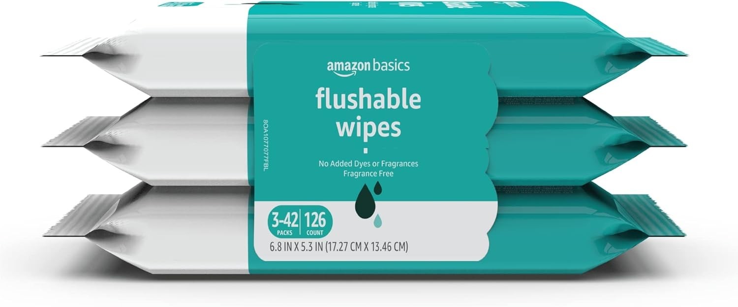 Adult Wet Wipes Flushable Fragrance Free, 126 Count (3 Packs of 42)