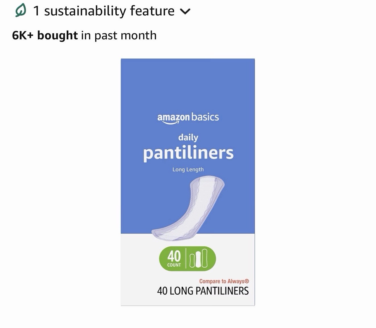 Amazon Basics Daily Pantiliner Long Length Pad for Women’s Unscented 40 Count