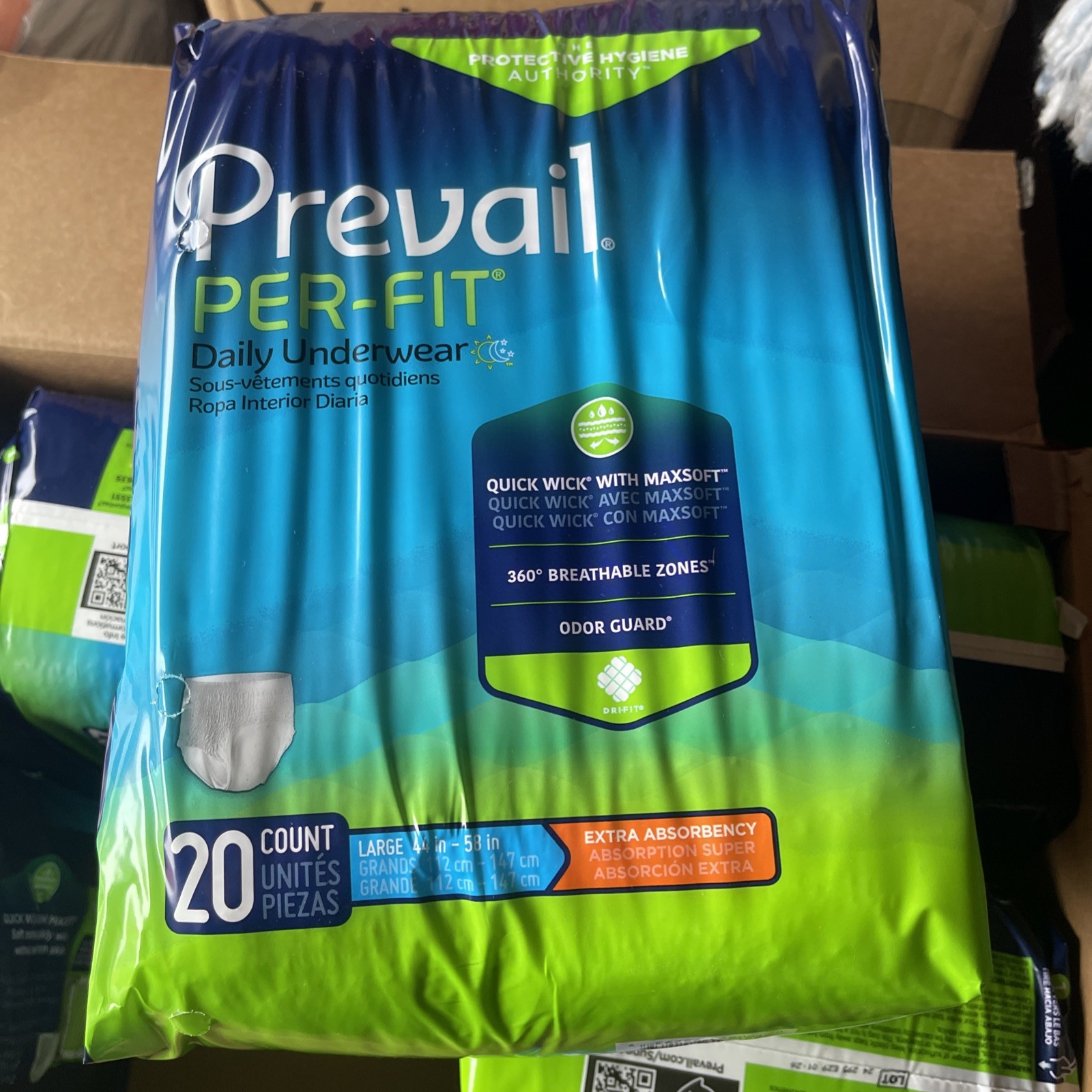 20ct Prevail Per-Fit Daily Protective Underwear Unisex Diaper Large 44-58″ Waist