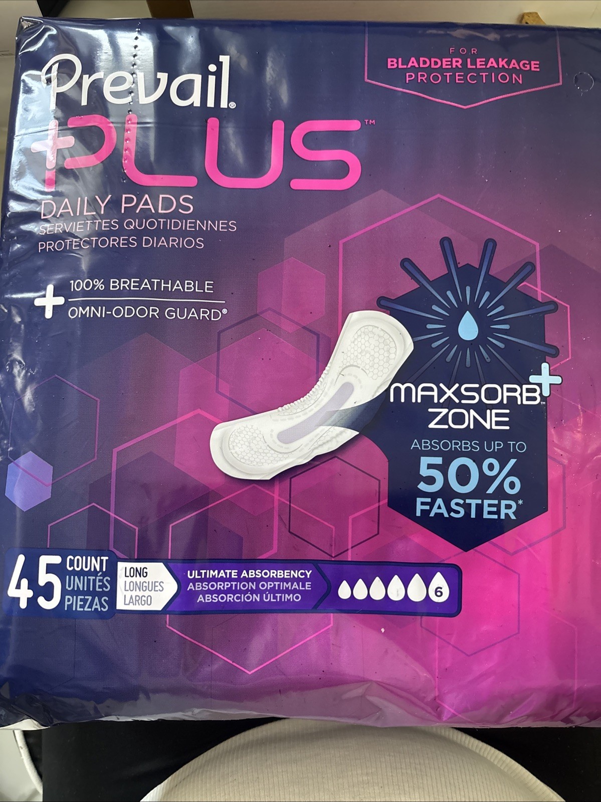 Prevail Plus Long Incontinence Bladder Control Pads Ultimate 90 Ct (2×45)