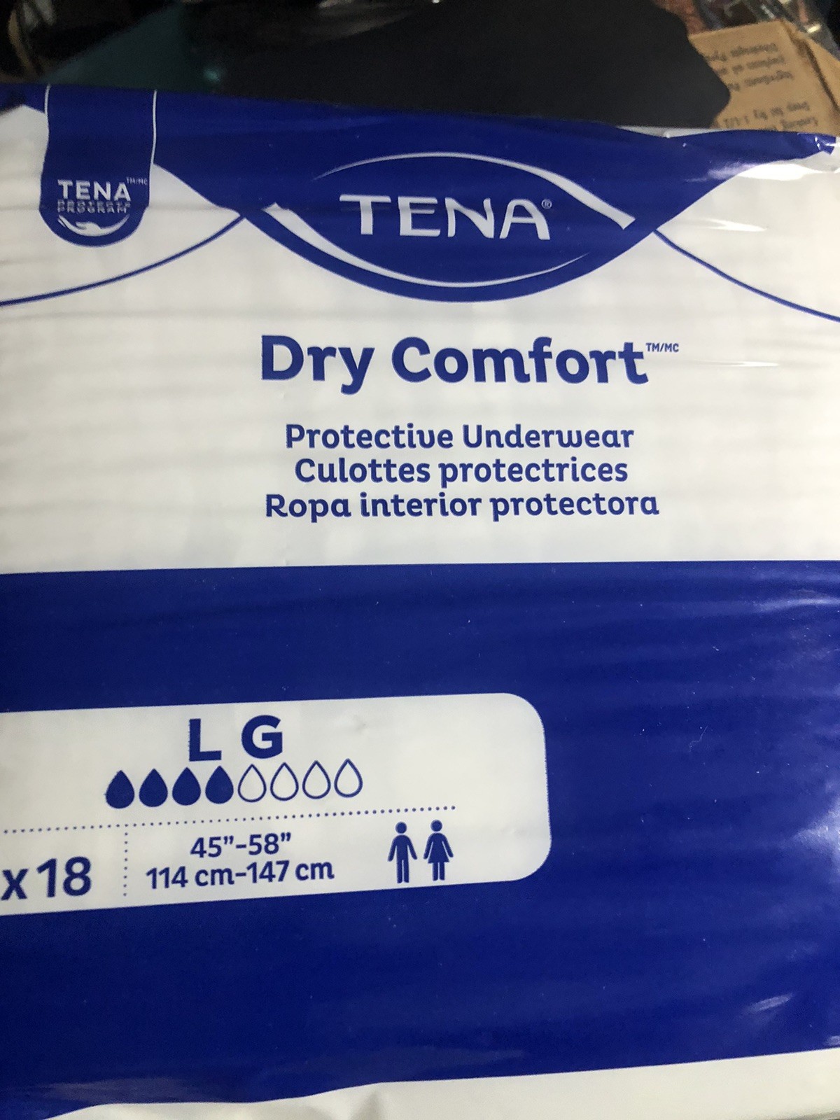 4 Packs (72 Count) Tena Dry Comfort Protective Underwear Size Large 45”-58”