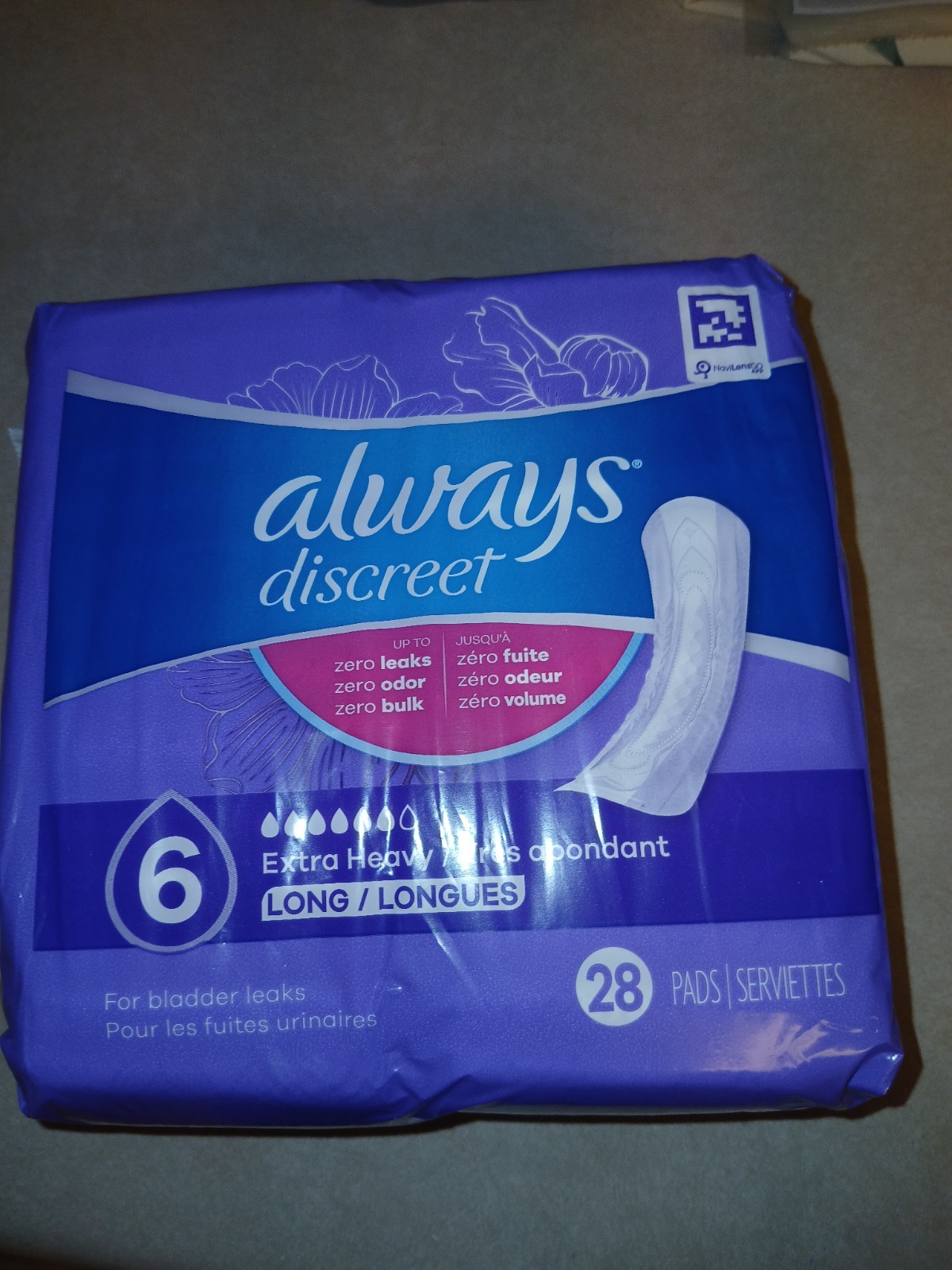 NEW Always Discreet Bladder Leak Pads 6 Extra Heavy Long-28 CT-Single Pack