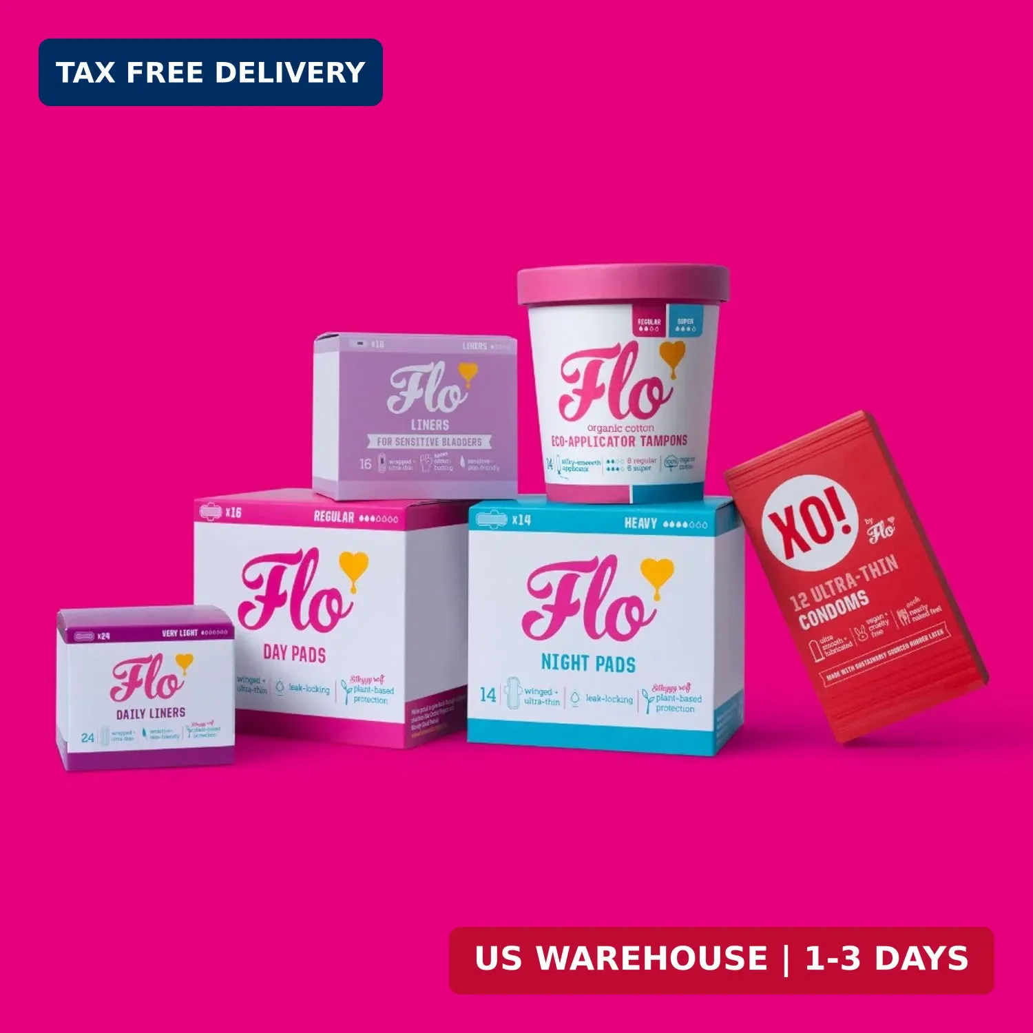 Flo – Extra Long Maternity Pads (10 Pack) – Super Soft + Breathable – 4 Wings –