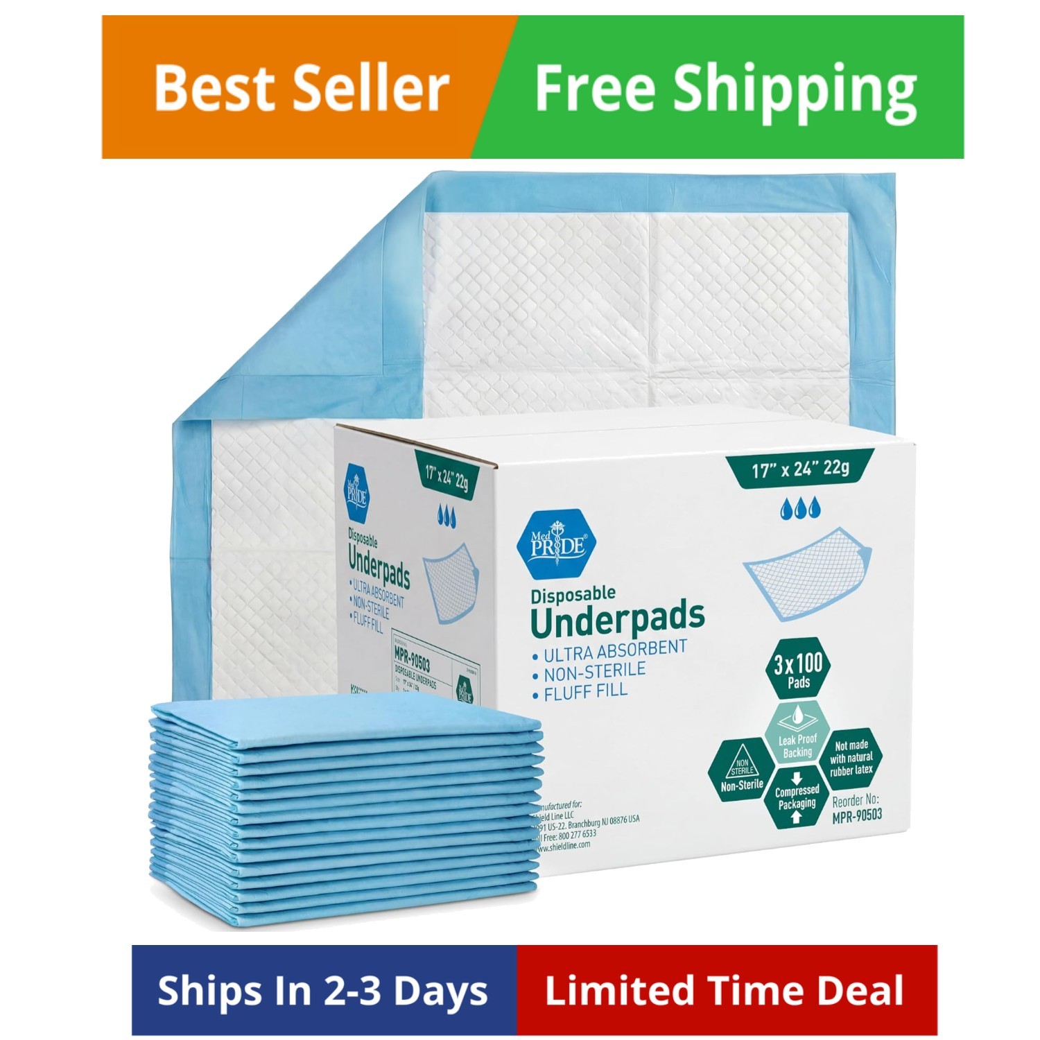 Disposable Underpads 17» x 24» 100-Count Incontinence Pads, Bed Covers, Pup…