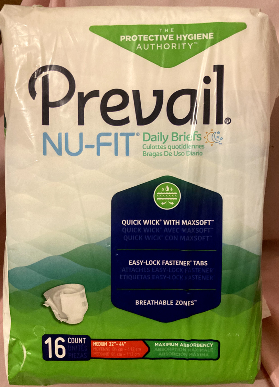 Prevail Nu-Fit Unisex Briefs Adult Diapers w Tabs Maximum Absorbency Medium 16ct