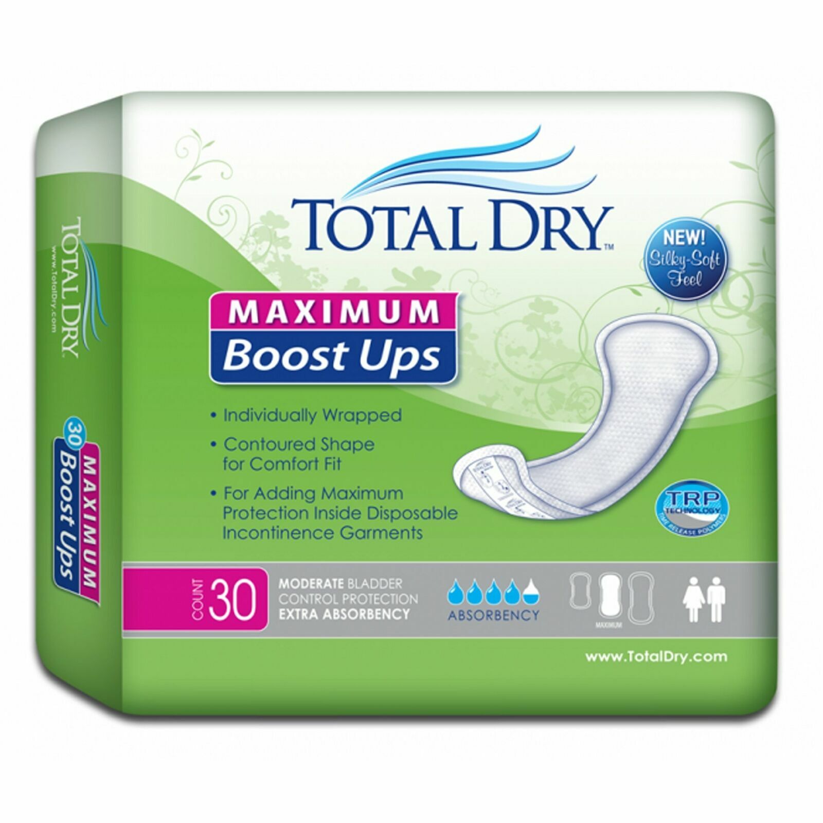 TotalDry Unisex Booster Pad Contoured 13.8 Inch Length SP1579 Maximum 120 Ct