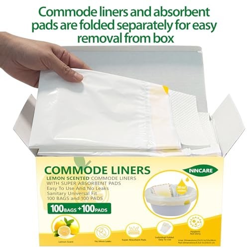 Commode Liners Disposable 100 Count Lemon Scented Absorbent Pads Set for Bedside