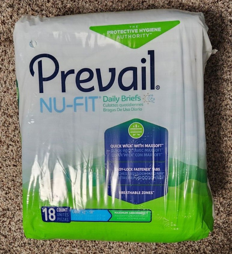 Prevail Nu-Fit Incontinence Brief Large Breathable NU-013/1 Maximum 18 Count