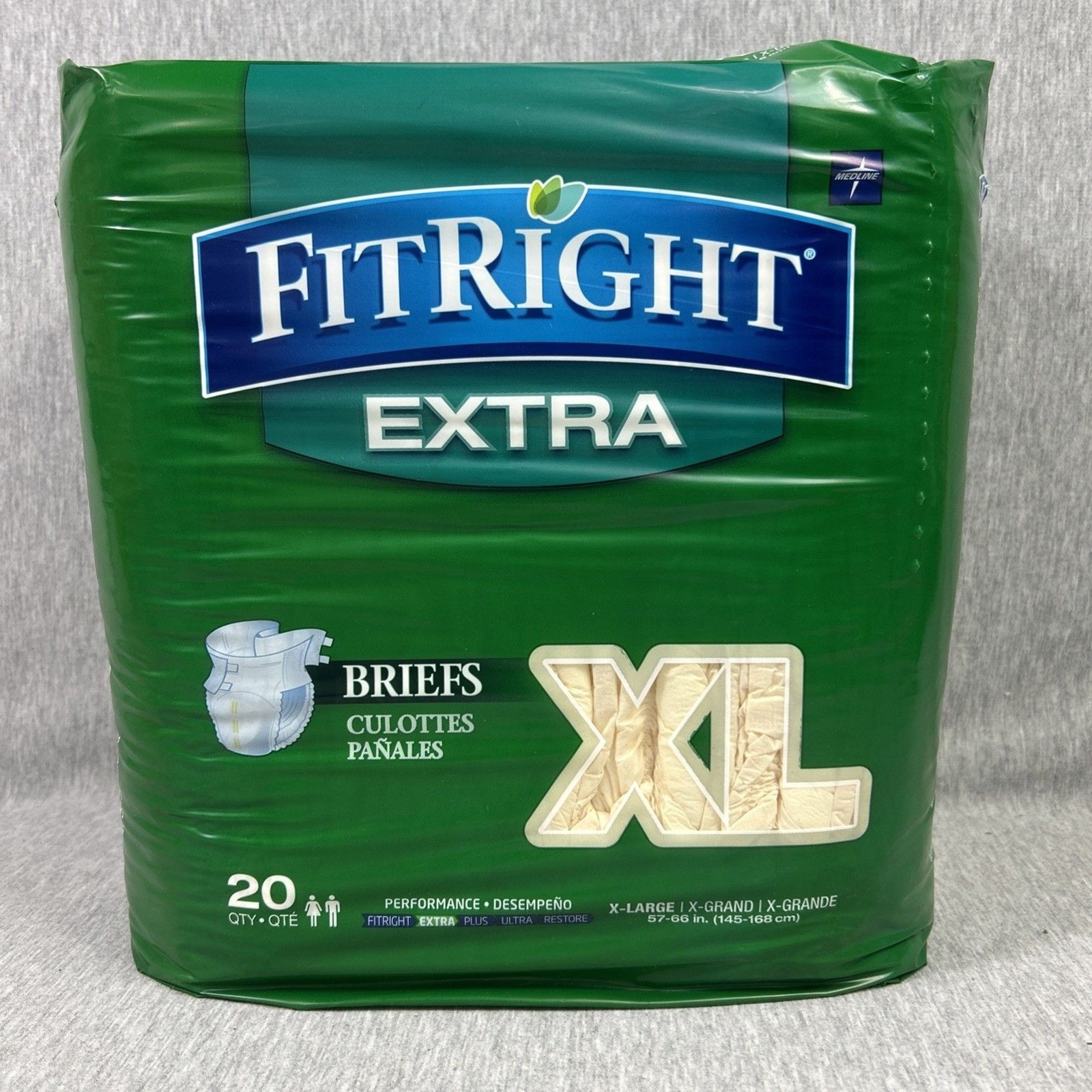 FitRight Extra Adult Diapers, Disposable Incontinence Briefs, Leak-Proof/ 20