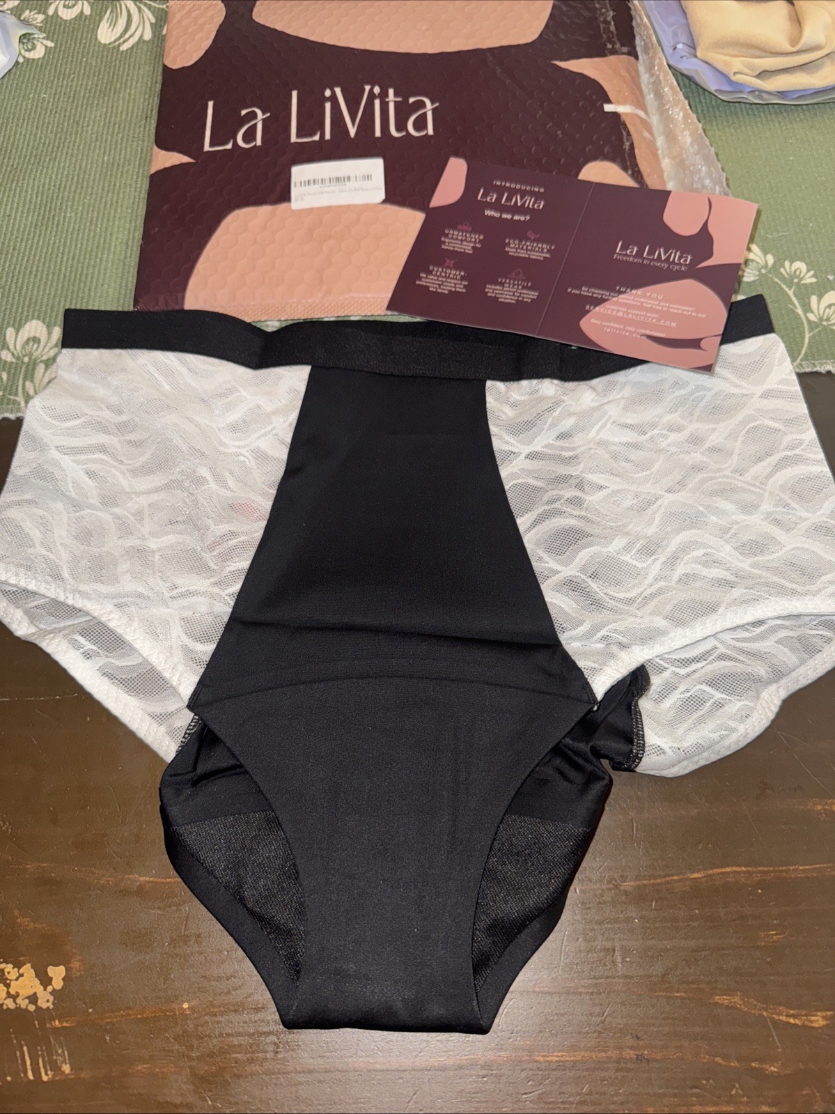 La Livita Period Underwear Quick Dry Brief SzXL Leakproof Black &White Soft NEW