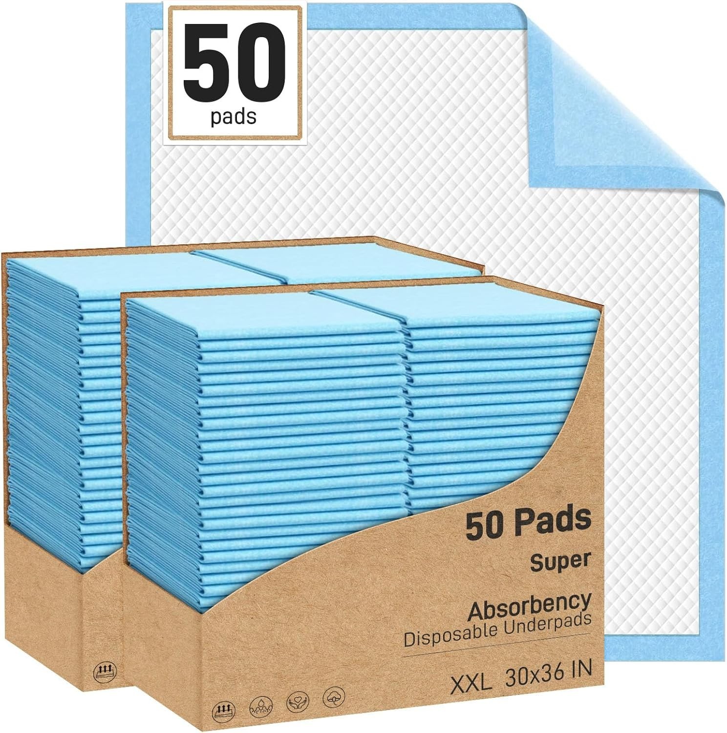Super Absorbency Disposable Underpads, 30” x 36”, (50 Count)