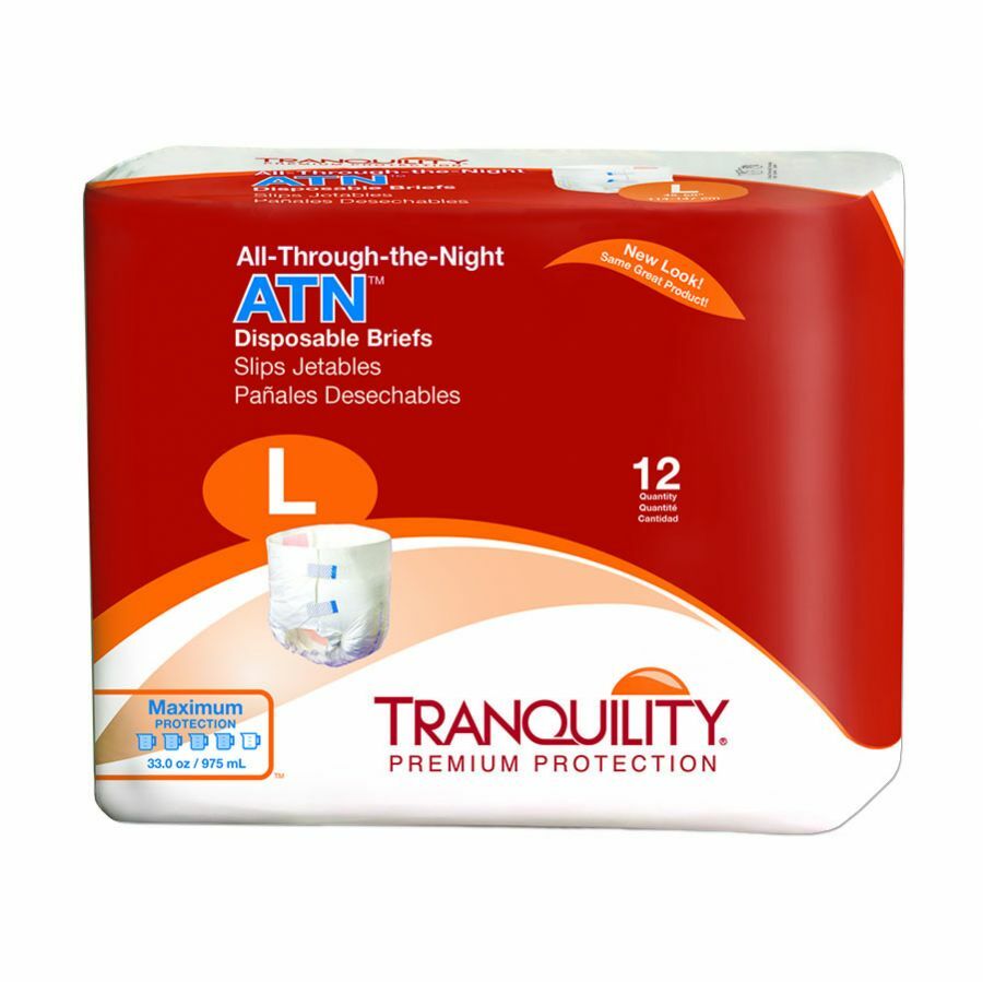 Tranquility ATN Maximum Briefs, Large 45 – 58 Inch, Bag of 12, 4 Pack (48 Total)