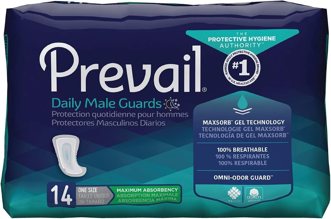 Prevail Male Incontinence Guards, Maximum 14 Count (Pack of 1), White