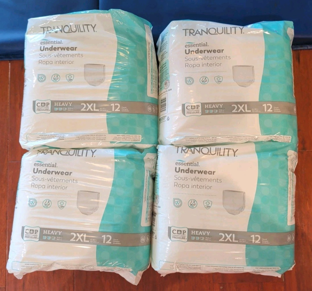 4 Packs Of 12 Tranquility Select Disposable Absorbent Underwear XXL 48 Total