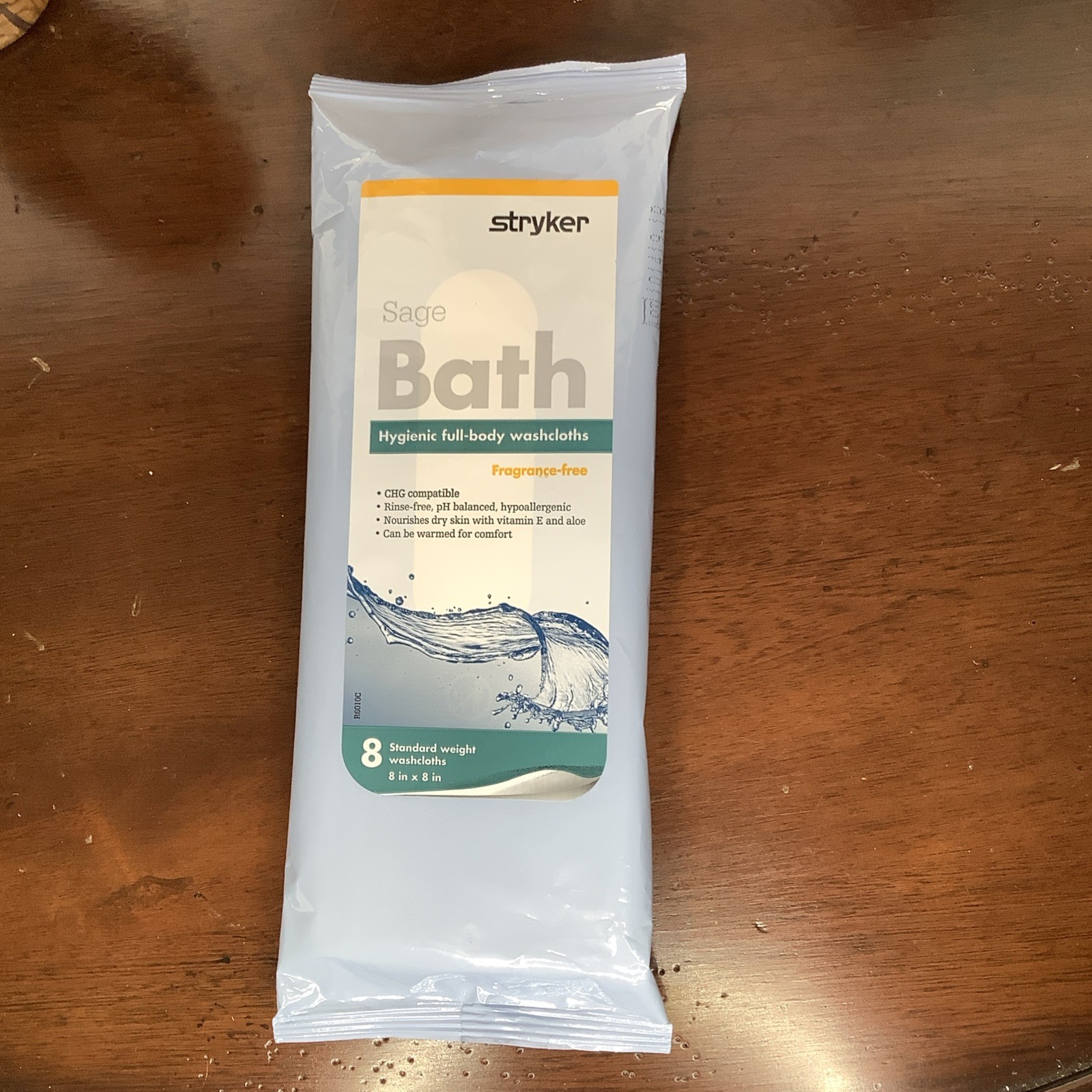 Stryker Sage 7989 Bath Hygienic Full-Body Washcloths Fragrnce Free 1 Pack of 8