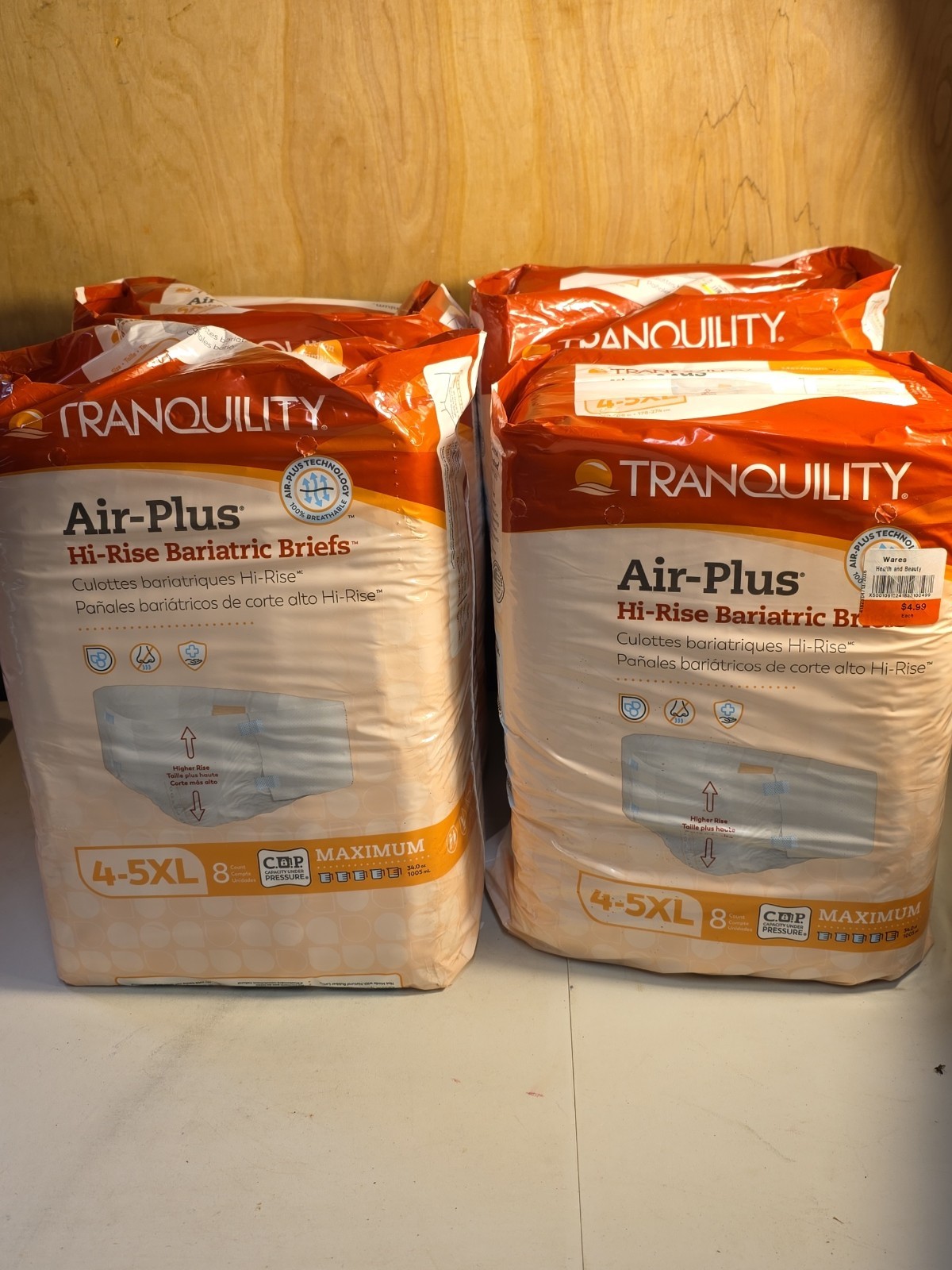 Tranquility Air-Plus Bariatric Briefs 4-5XL, 70 to 108″34oz Capacity,32ct,4 Bags