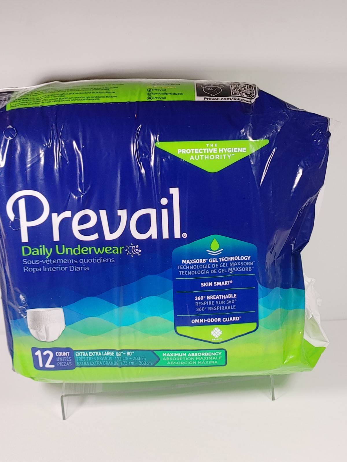 Prevail Daily Underwear Maximum Absorbency XXL 12 Count Unisex Waist 68″-80″ New