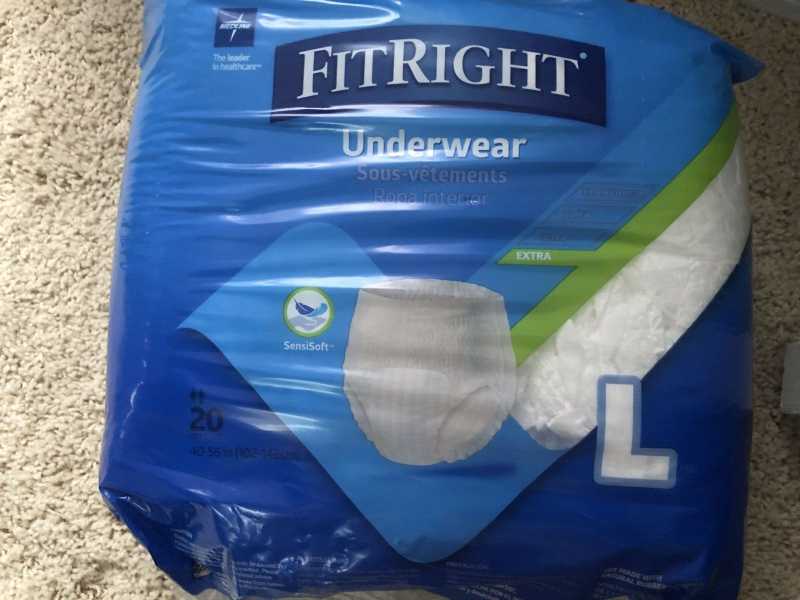 20 Medline FitRight Adult Incontinence Underwear Extra Absorbency Large 40-56″ a