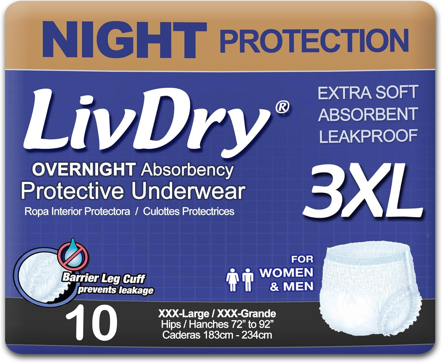 Adult Incontinence Underwear, Overnight Comfort Absorbency, Leak Protection (Xxx